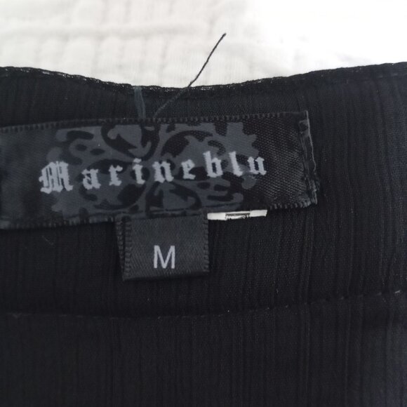 Marineblu Blouse Tunic Preppy Bohemia Black Chiffon Embellished Size M Womens - Picture 2 of 7